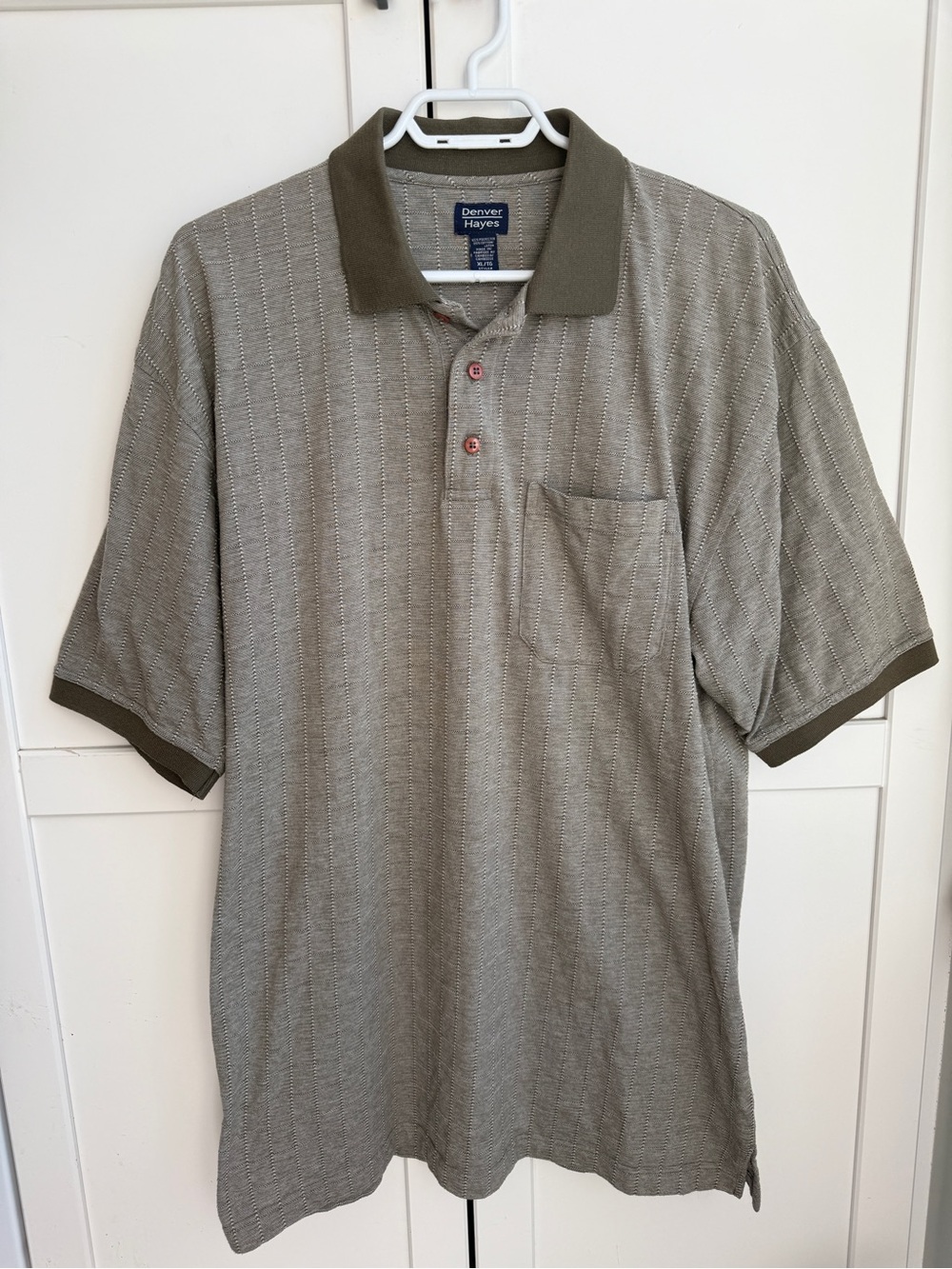 Denver Hayes Men’s XL Textured Grid Polo Shirt Olive Brown Retro Style Normcore